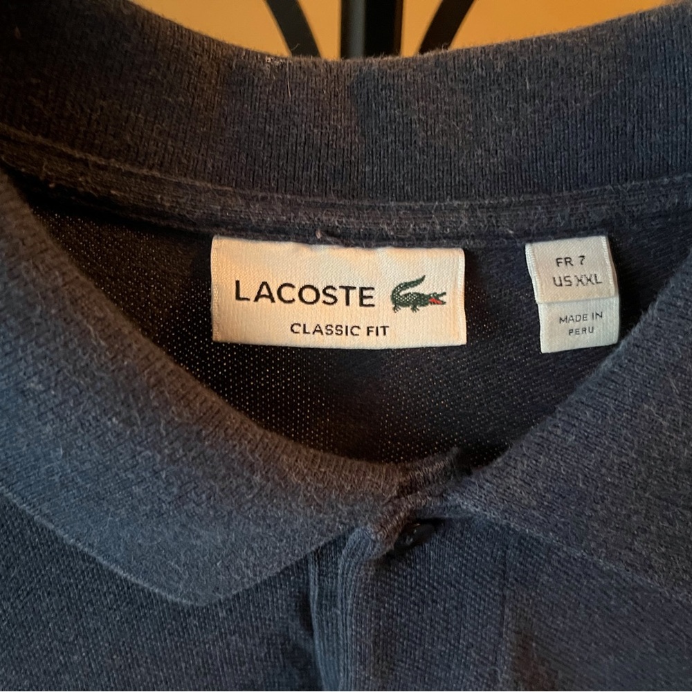Dark blue Lacoste long-sleeved Polo shirt, size US XXL, FR 7